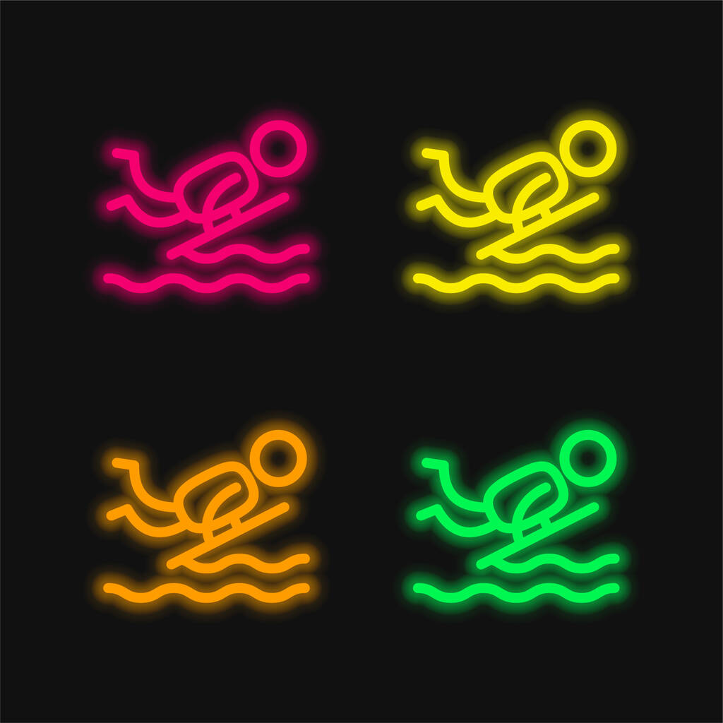 Bodyboard quattro colori luminosi icona vettoriale al neon - Vettoriali, immagini