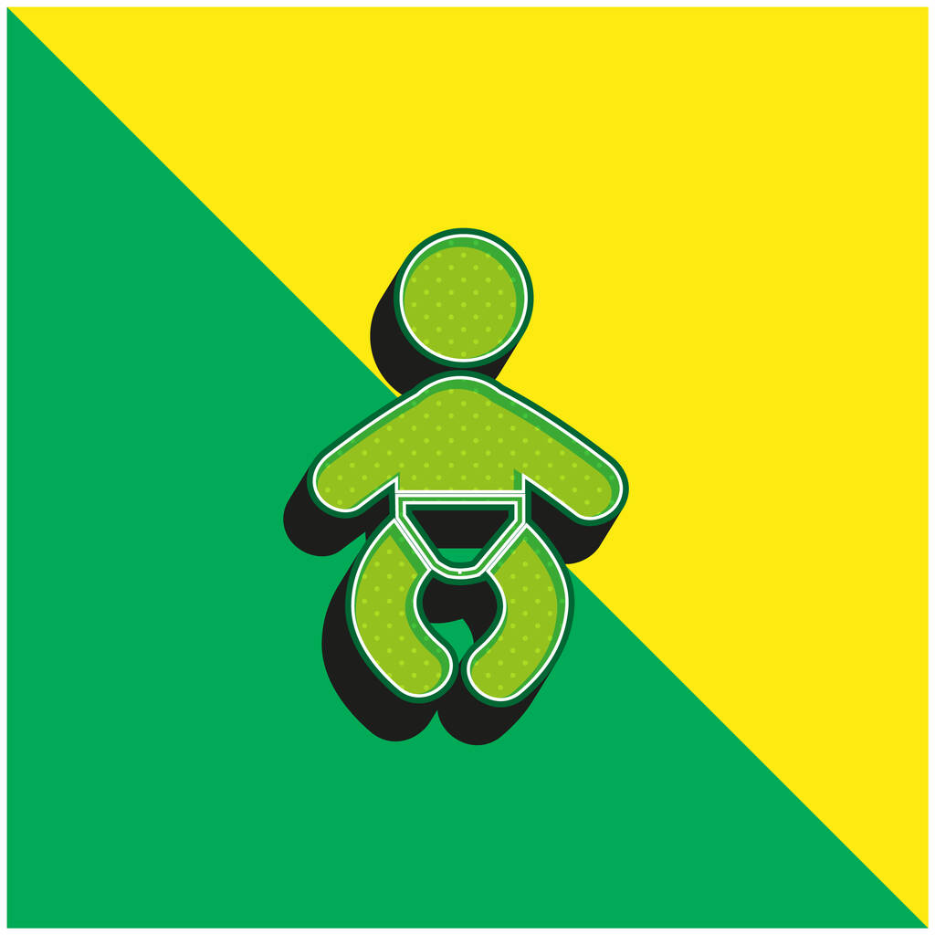 おむつを身に着けている赤ちゃん緑と黄色の現代的な3dベクトルアイコンロゴ - ベクター画像