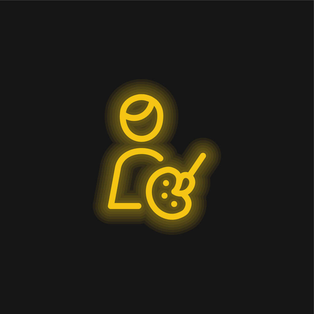 Желтый светящийся неоновый значок художника - Вектор,изображение