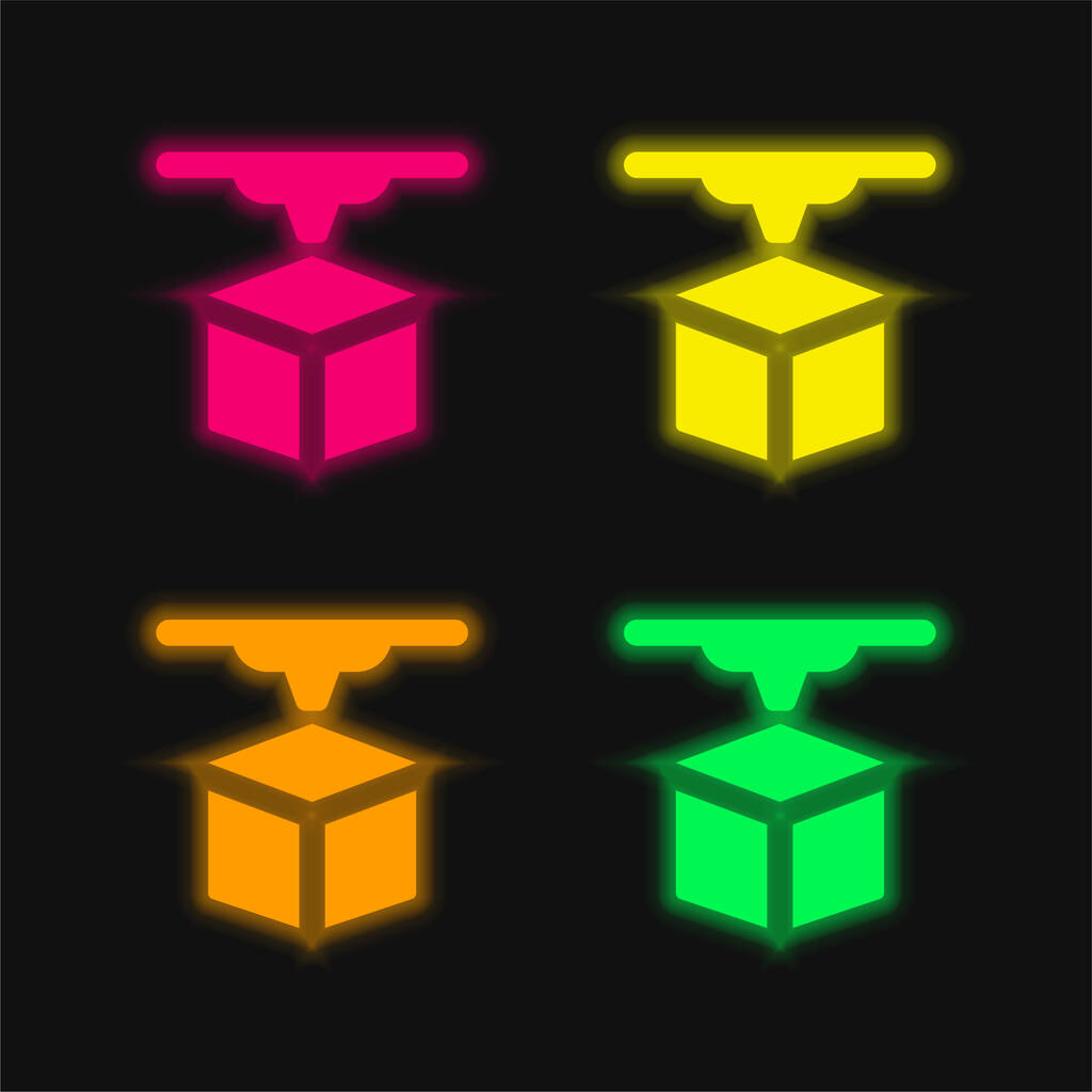 3d Yazıcı dört renk parlayan neon vektör simgesi - Vektör, Görsel