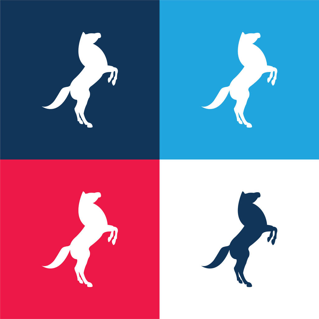 Big Horse Stand Up Pose On Back Paws blue and red four color minimal icon set - Vector, Image