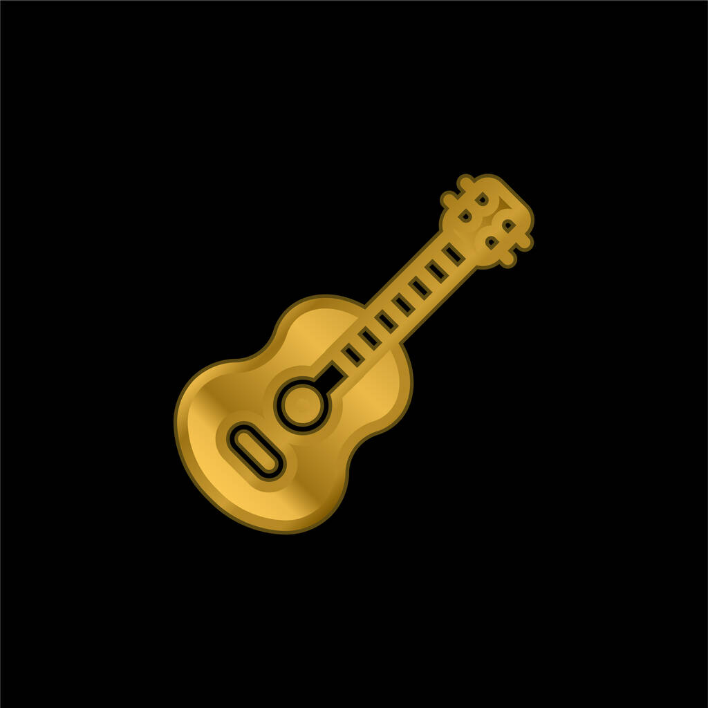 Guitarra acústica banhado a ouro ícone metálico ou vetor logotipo - Vetor, Imagem