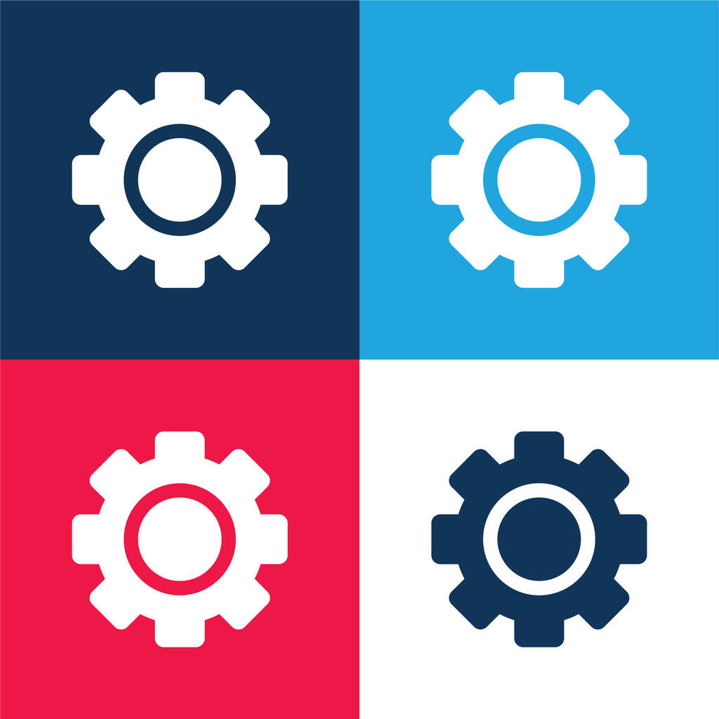 Big Gear blue and red four color minimal icon set - Vector, Image