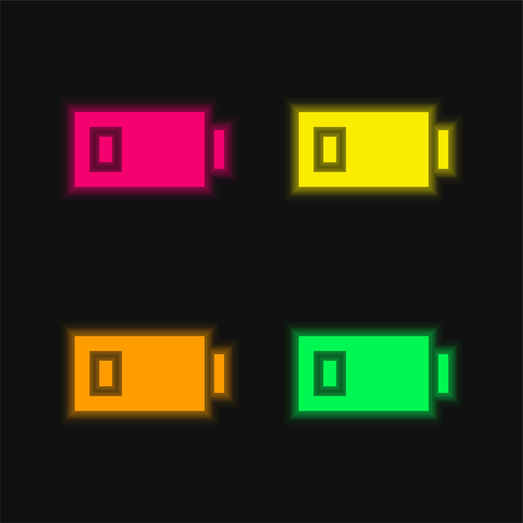 Batterij vier kleuren gloeiende neon vector icoon - Vector, afbeelding
