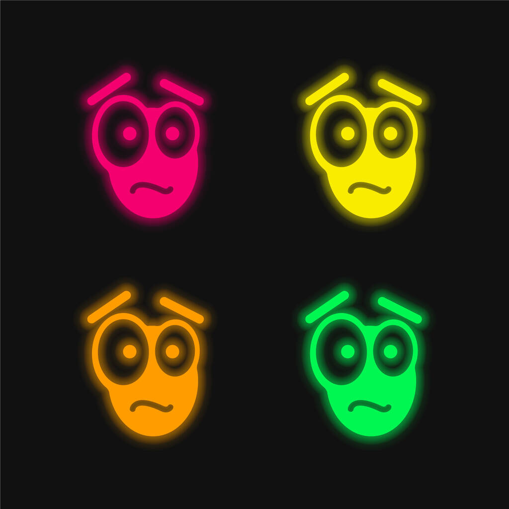 Miedo de la cara de cuatro colores brillante icono de vectores de neón - Vector, imagen