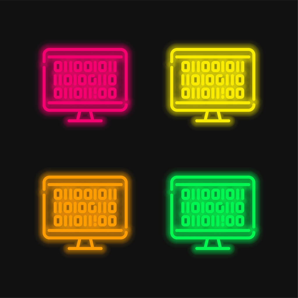 Bináris négy színű izzó neon vektor ikon - Vektor, kép