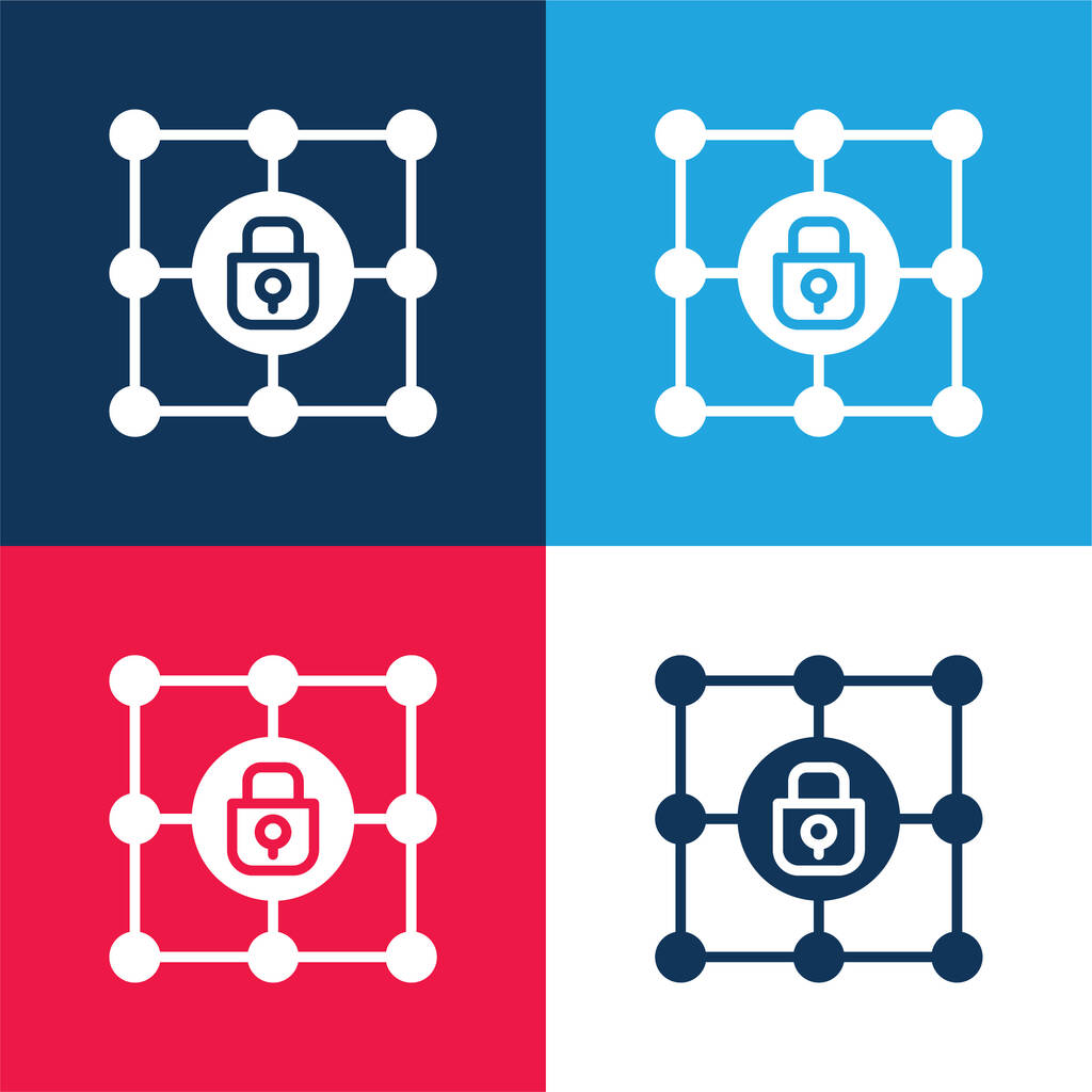 Blockchain blau und rot vier Farben minimales Symbol-Set - Vektor, Bild