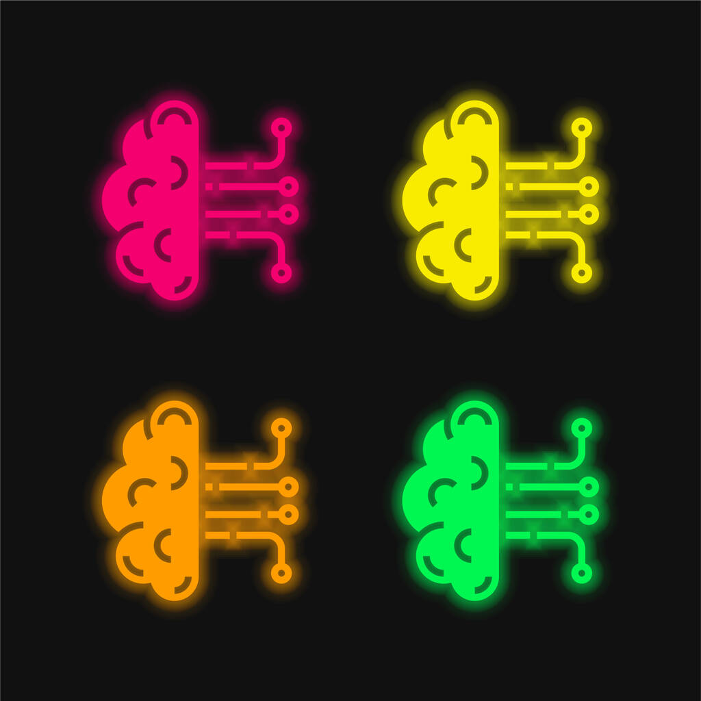 Штучний інтелект чотири кольори, що світяться неоном Векторна піктограма
 - Вектор, зображення