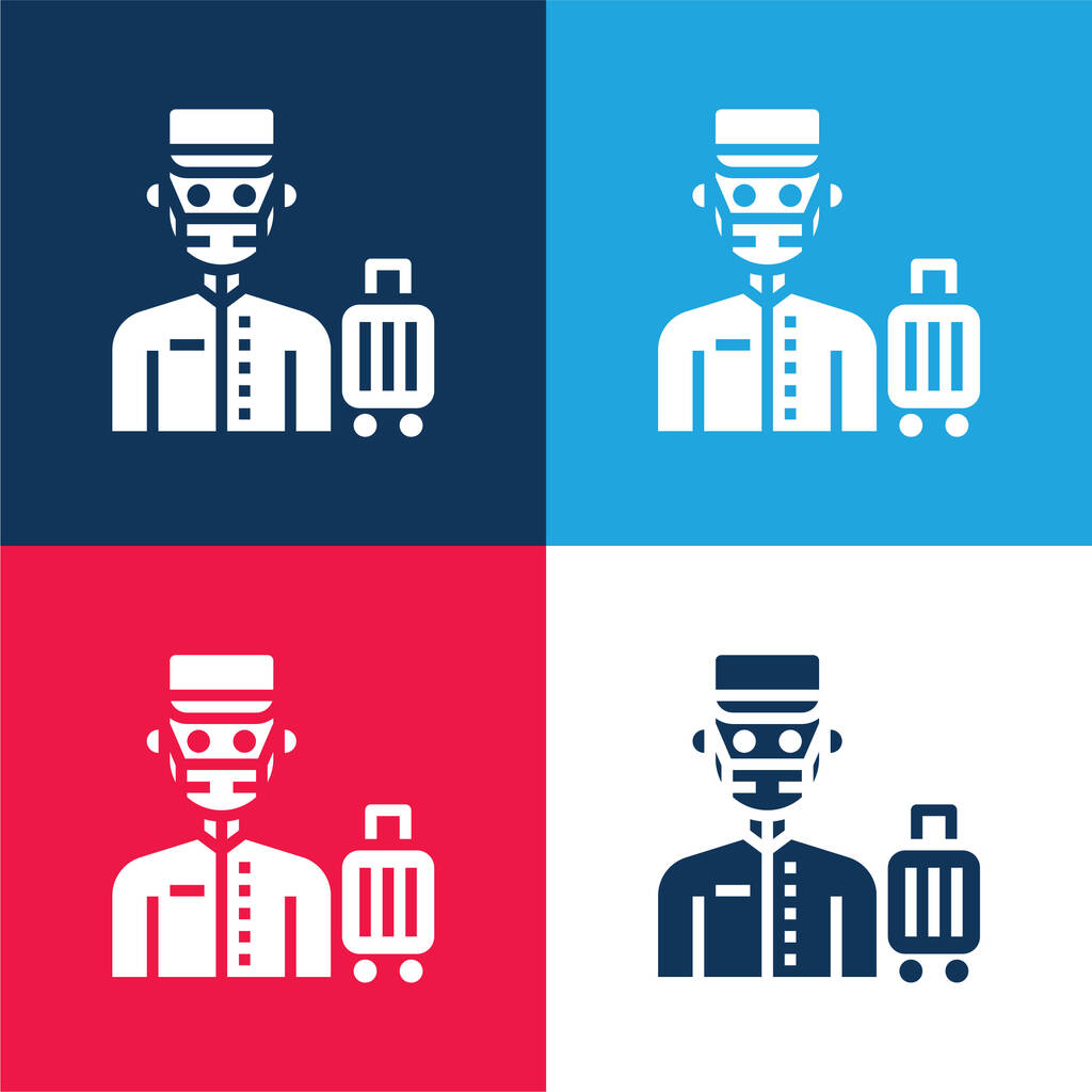 Bell Boy modré a červené čtyři barvy minimální ikona nastavena - Vektor, obrázek