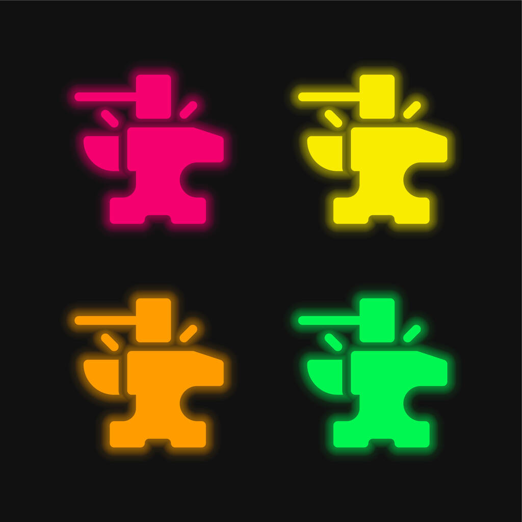 Amboss vier Farben leuchtenden Neon-Vektor-Symbol - Vektor, Bild
