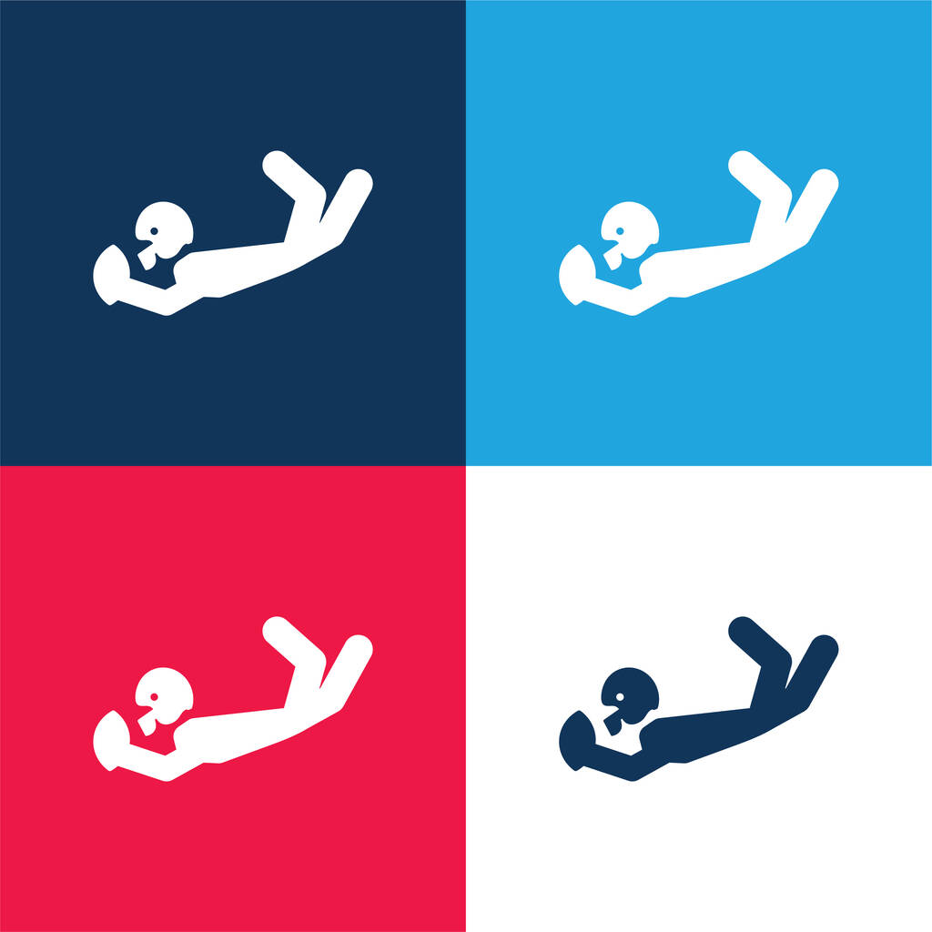 American Football Player Catching The Ball blue and red four color minimal icon set - Vector, Image