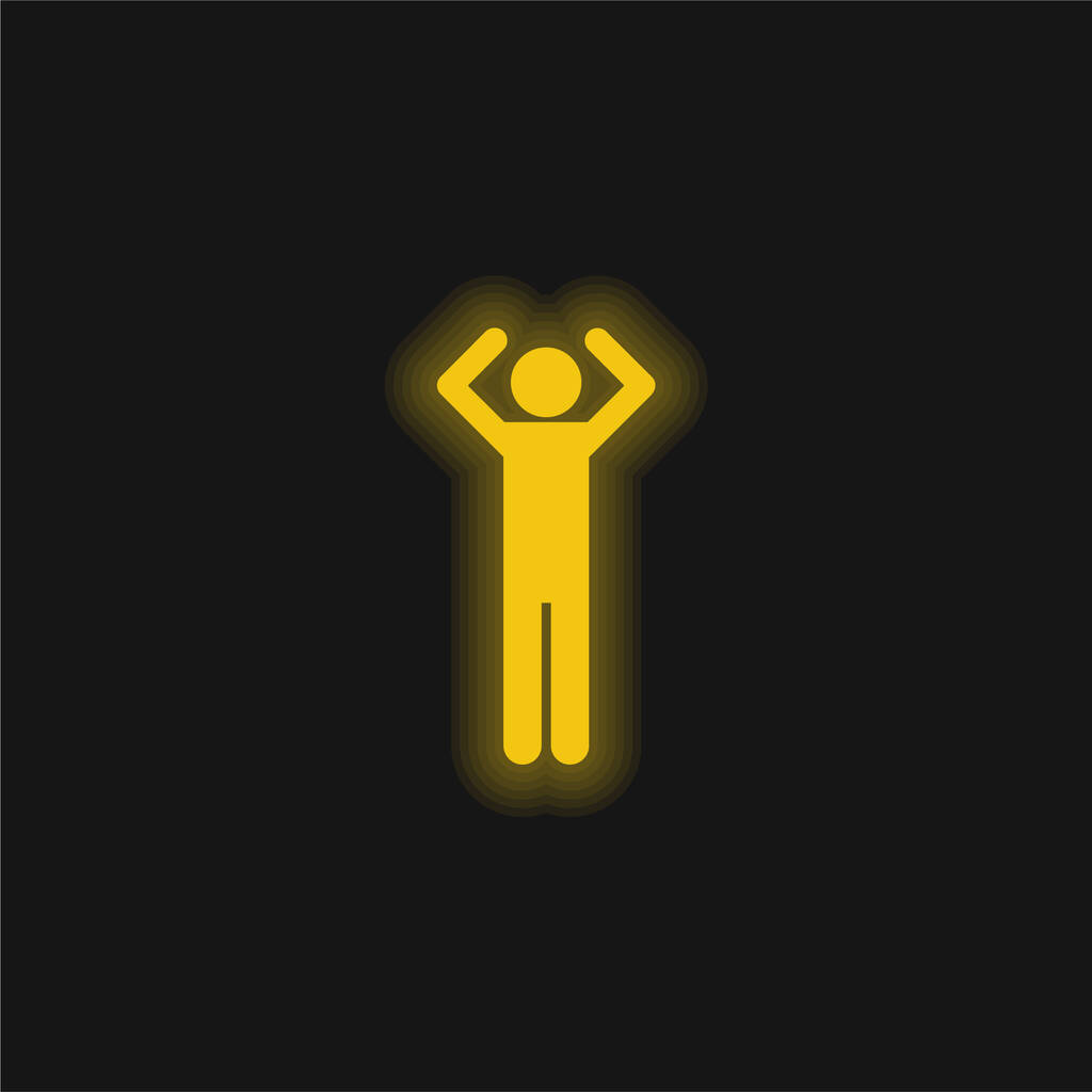 Podstawowa rysunek z ramionami w górę żółty świecący neon ikona - Wektor, obraz