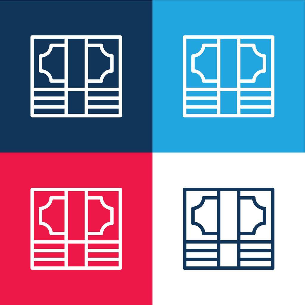 Bills Ensemble d'icônes minimes bleu et rouge à quatre couleurs - Vecteur, image