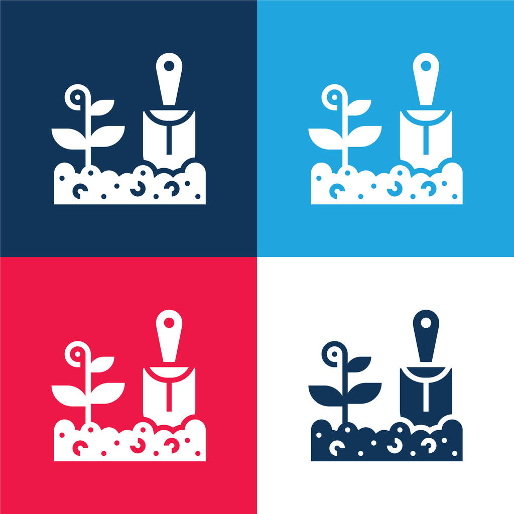 Agricultura azul y rojo cuatro colores mínimo icono conjunto - Vector, imagen