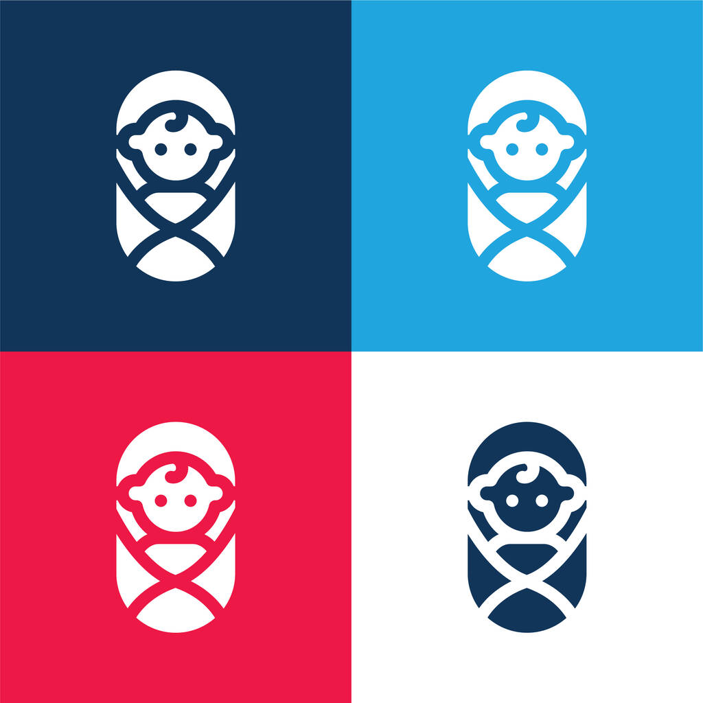 Baba kék és piros négy szín minimális ikon készlet - Vektor, kép