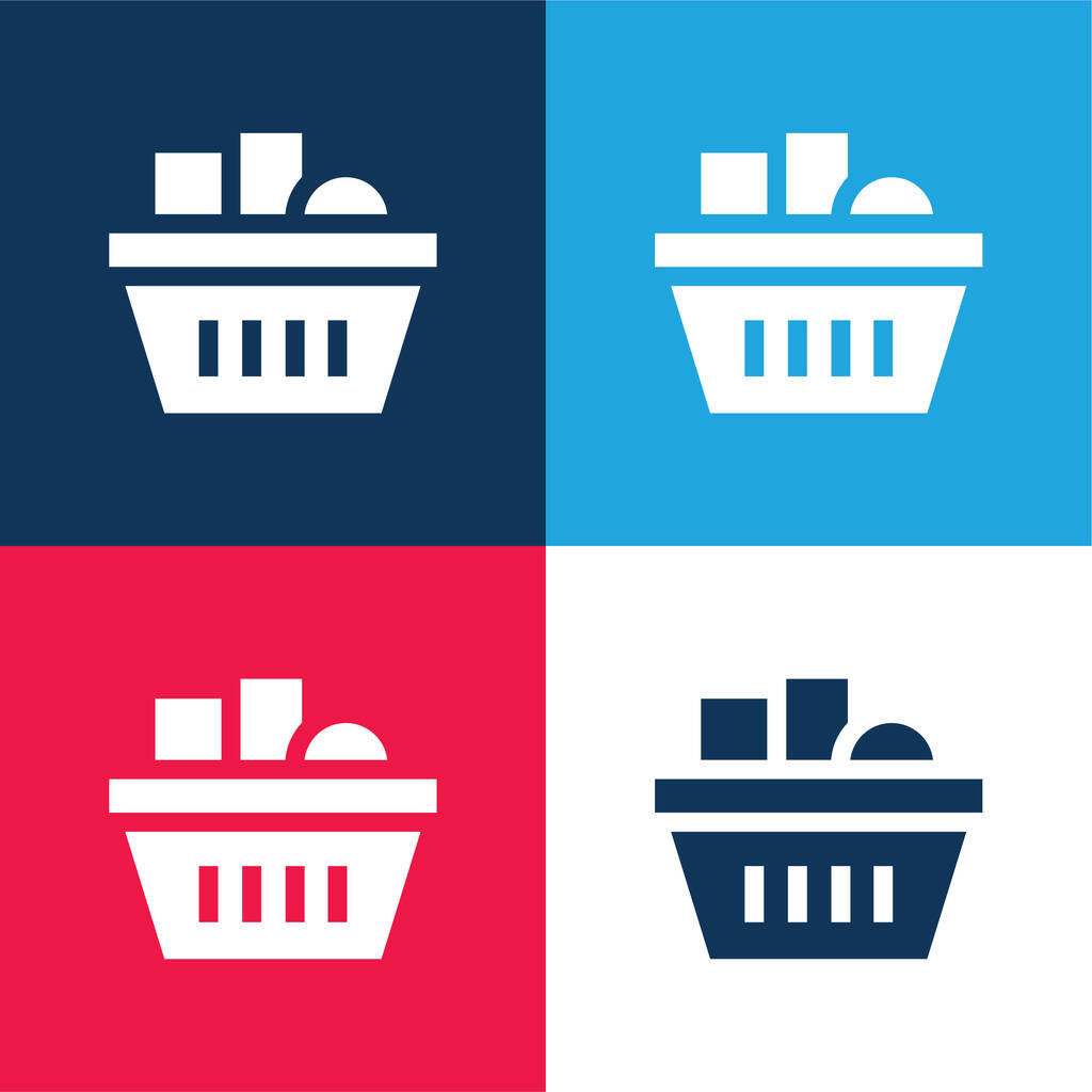 Basket blue and red four color minimal icon set - Vector, Image
