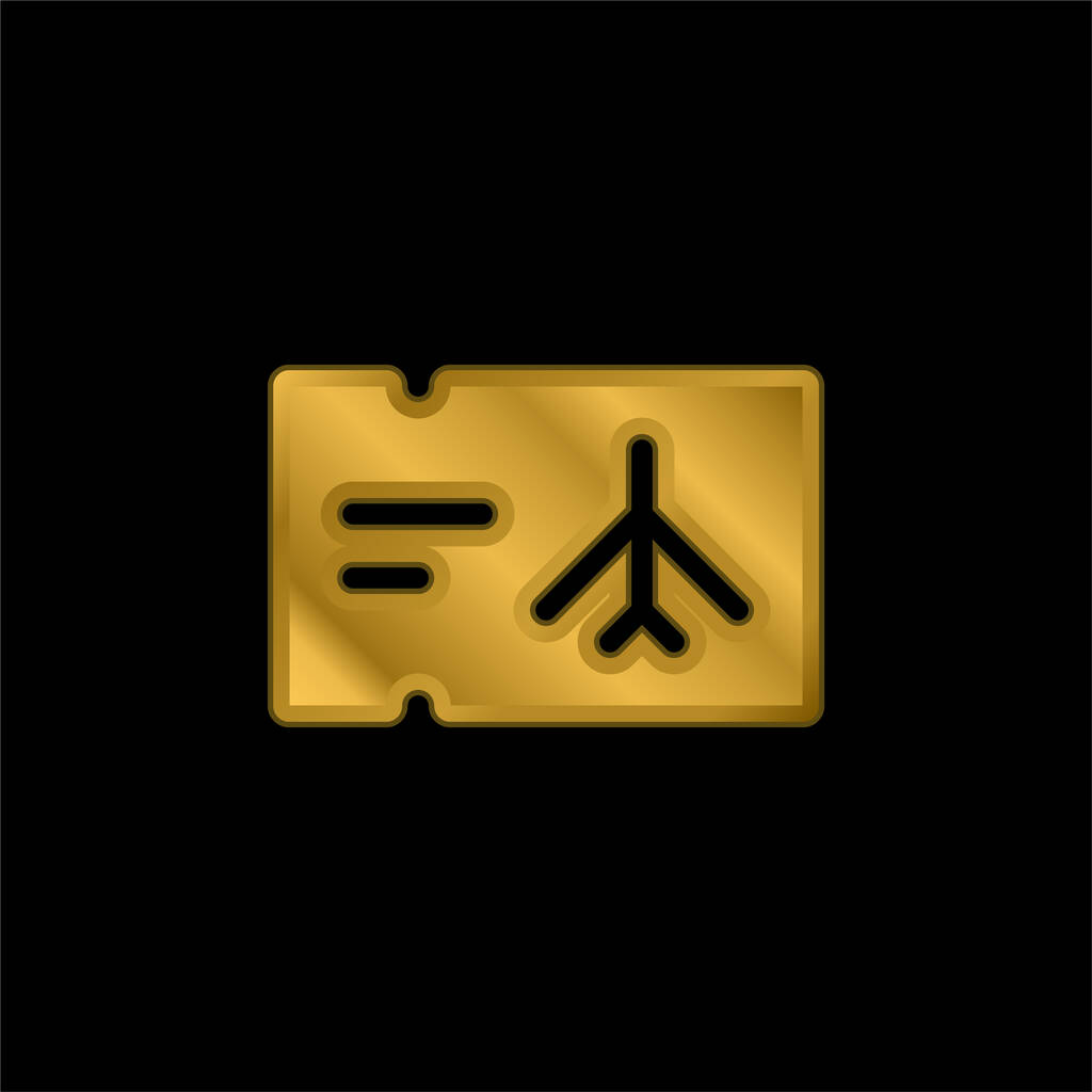 Billete de avión chapado en oro icono metálico o logo vector - Vector, imagen