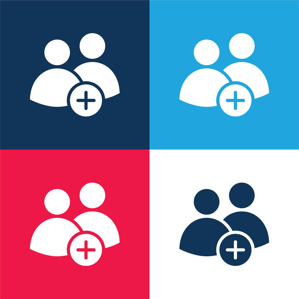 Add Group blue and red four color minimal icon set - Vector, Image