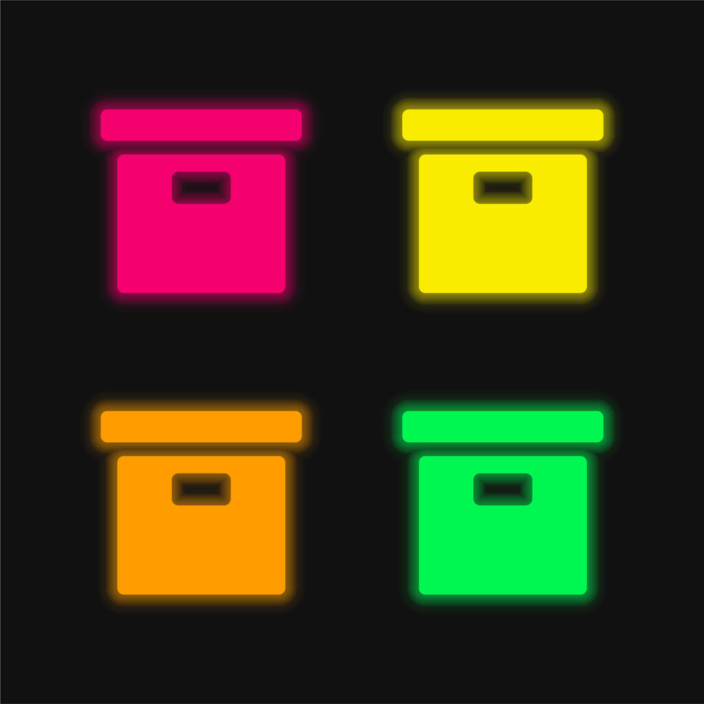 Archive four color glowing neon vector icon - Vector, Image