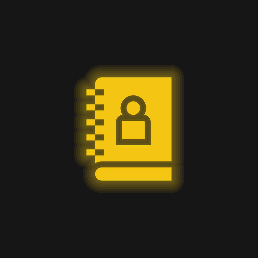 Adress Book yellow glowing neon icon - Vector, Image