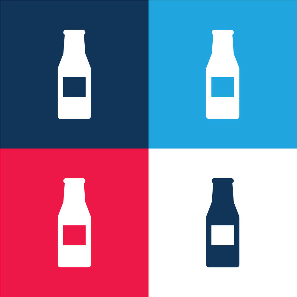 Пивна пляшка синьо-червоний чотирикольоровий мінімальний набір піктограм
 - Вектор, зображення