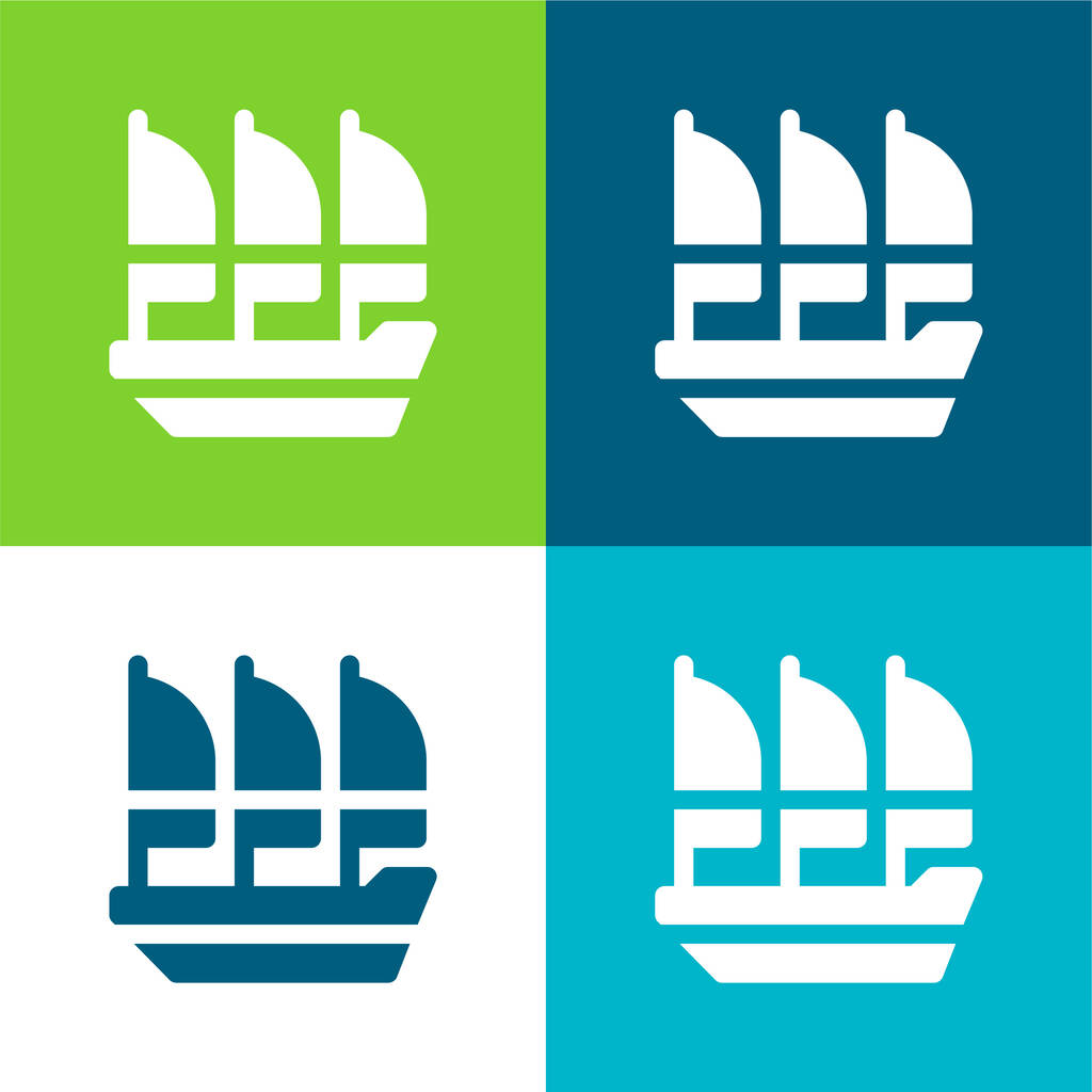 Hajó Lapos négy szín minimális ikon készlet - Vektor, kép