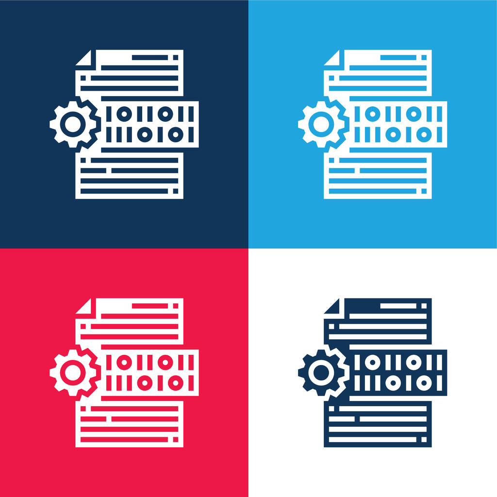 Binární kód modrá a červená čtyři barvy minimální ikona nastavena - Vektor, obrázek