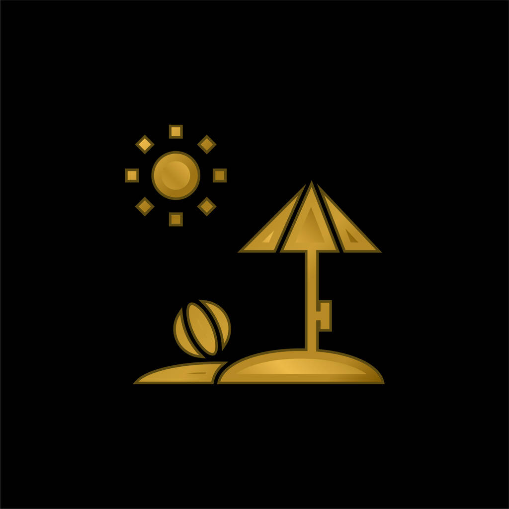 Playa chapado en oro icono metálico o logo vector - Vector, Imagen