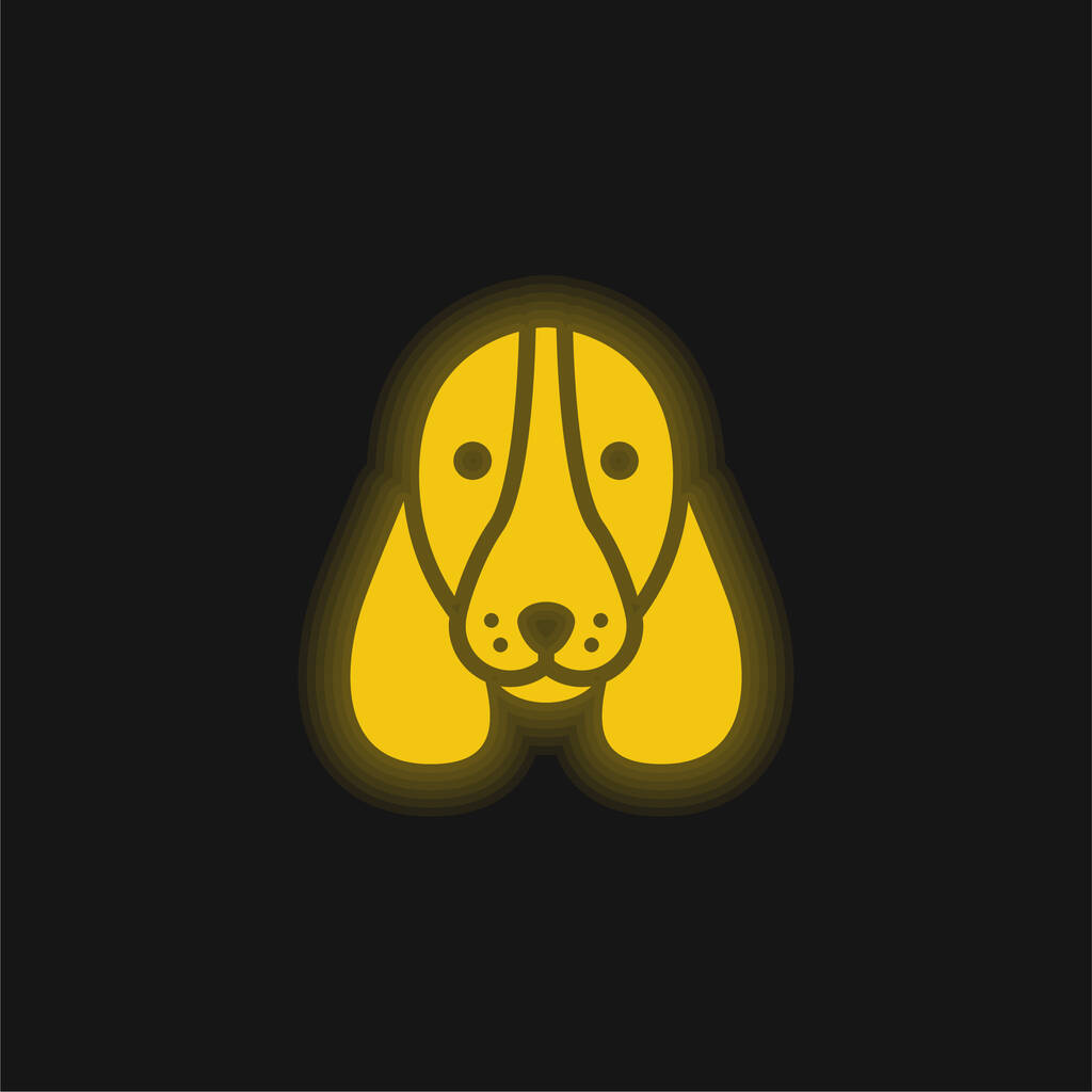 Basset Hound Dog Head sárga izzó neon ikon - Vektor, kép