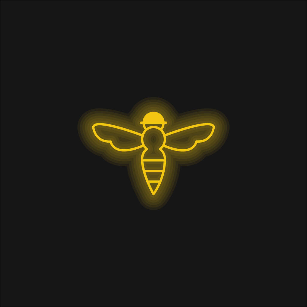 Biene mit Stachelumriss, gelb leuchtendes Neon-Symbol - Vektor, Bild