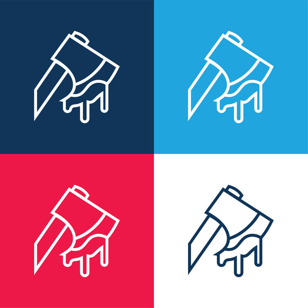 Axe Cutting An Animal blue and red four color minimal icon set - Vector, Image
