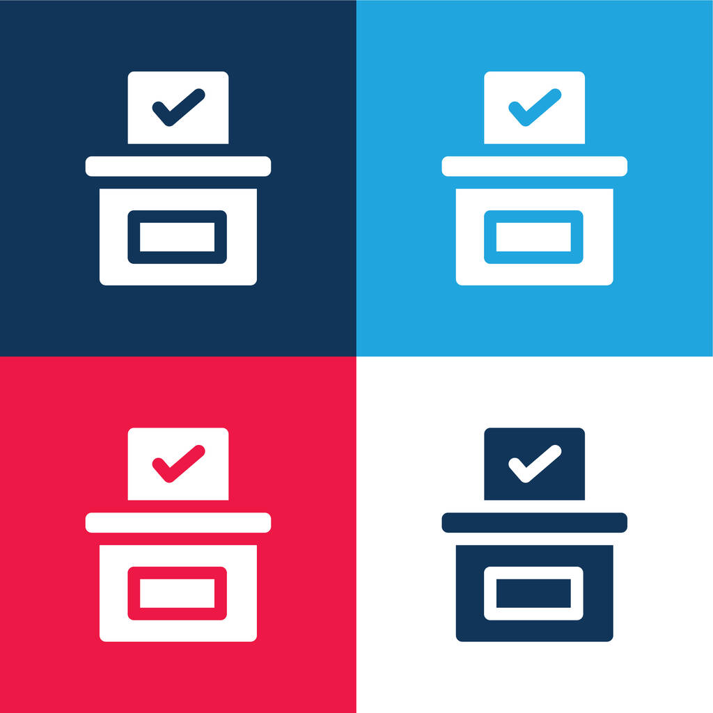 Caja de votación azul y rojo conjunto de iconos mínimo de cuatro colores - Vector, imagen