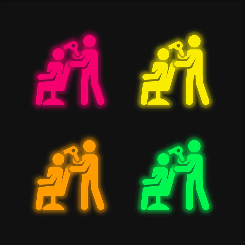 Peluquería de cuatro colores brillante icono de vectores de neón - Vector, Imagen