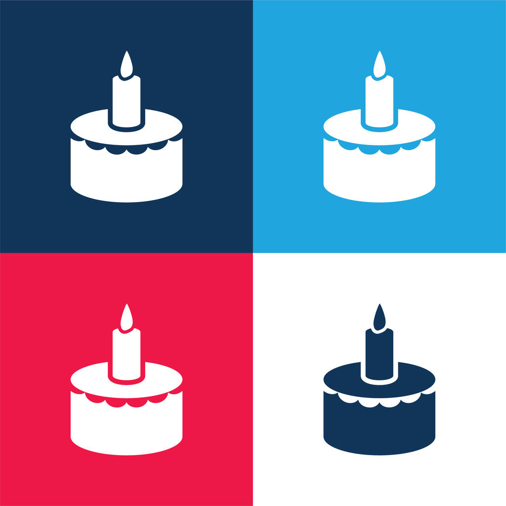 誕生日ケーキキャンドルブルーと赤の4色の最小アイコンセット - ベクター画像