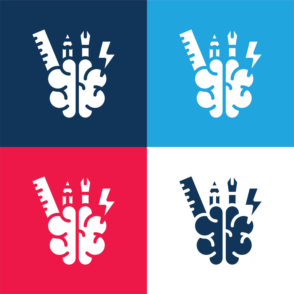 Set di icone minimali a quattro colori blu e rosso Brainstorm - Vettoriali, immagini