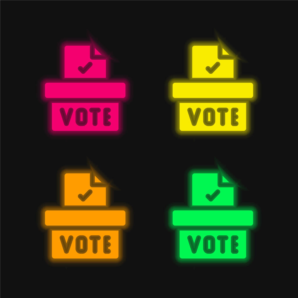 Caja de votación de cuatro colores brillante icono del vector de neón - Vector, Imagen