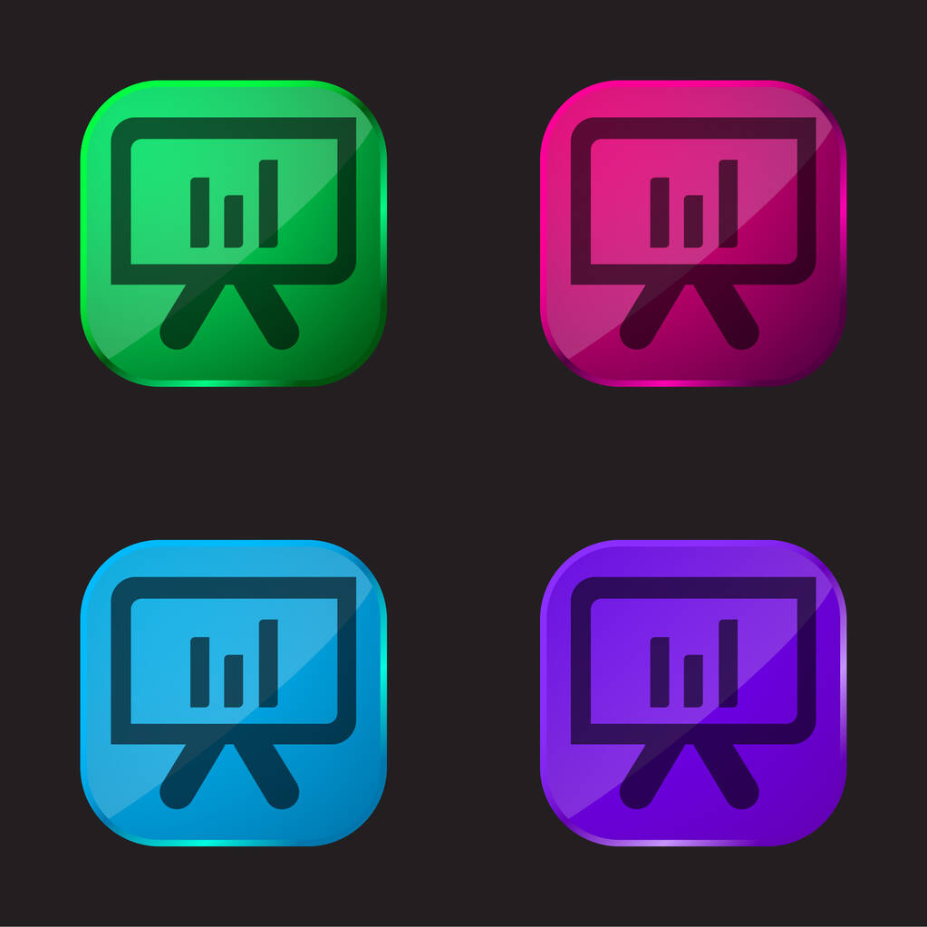 Pizarra con barra gráfica icono de botón de cristal de cuatro colores - Vector, Imagen