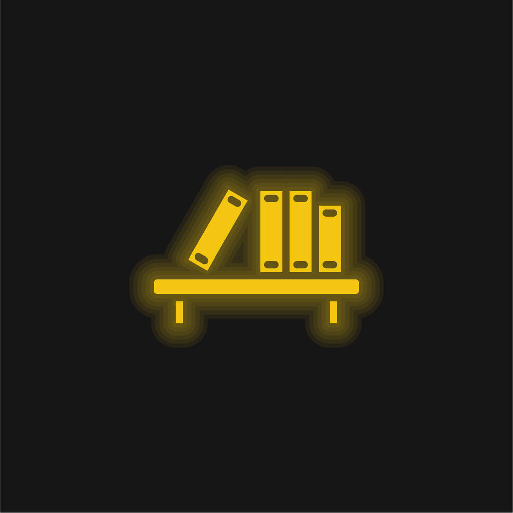 Kirja Hylly keltainen hehkuva neon kuvake - Vektori, kuva