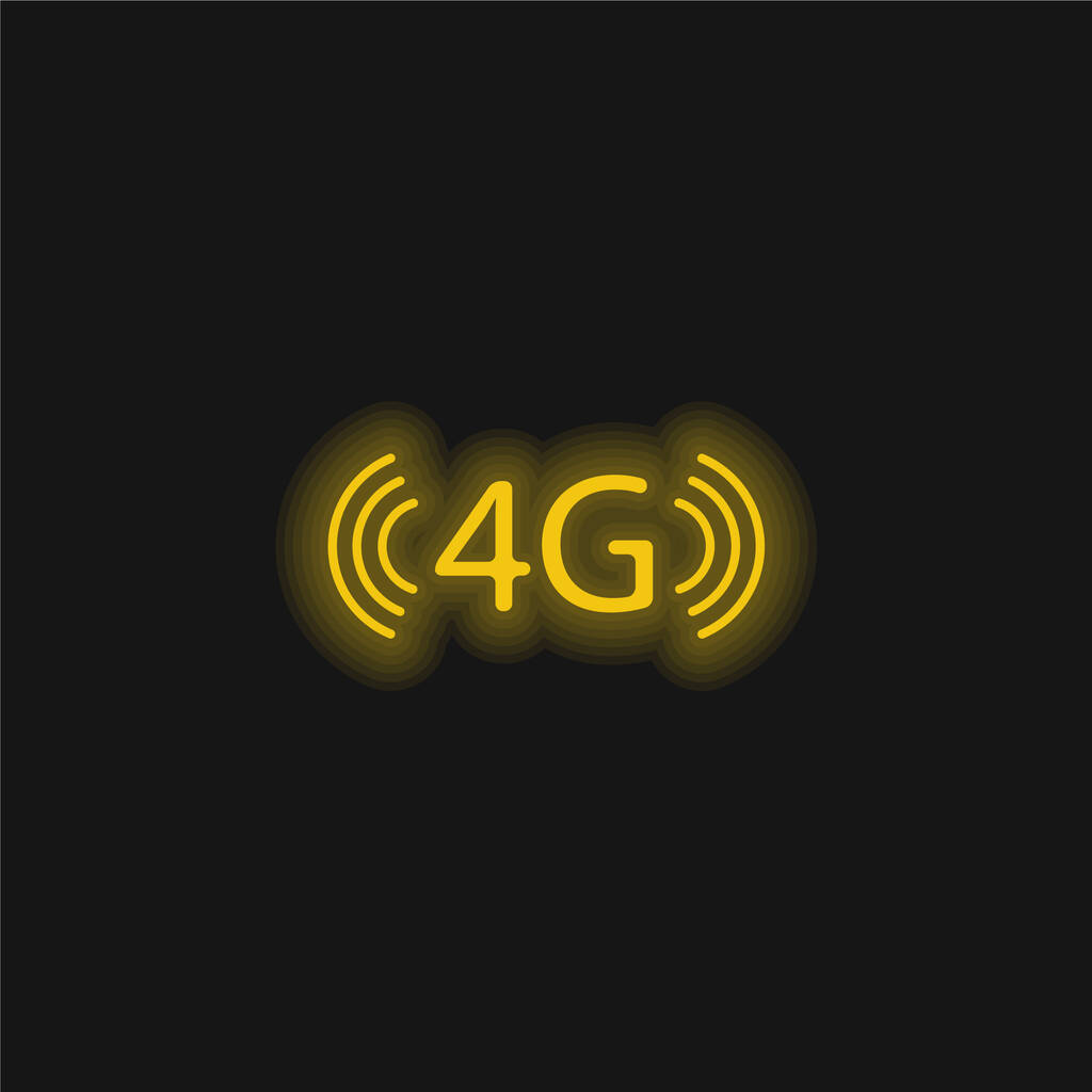 4G Teknoloji Sembolü Sarı parlak neon simgesi - Vektör, Görsel