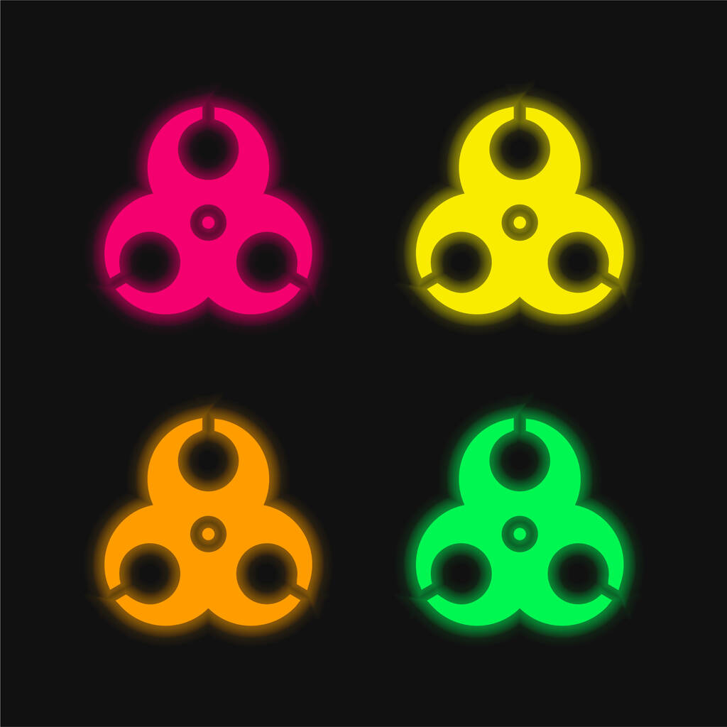 Ícone de vetor de néon brilhante de quatro cores de risco biológico - Vetor, Imagem