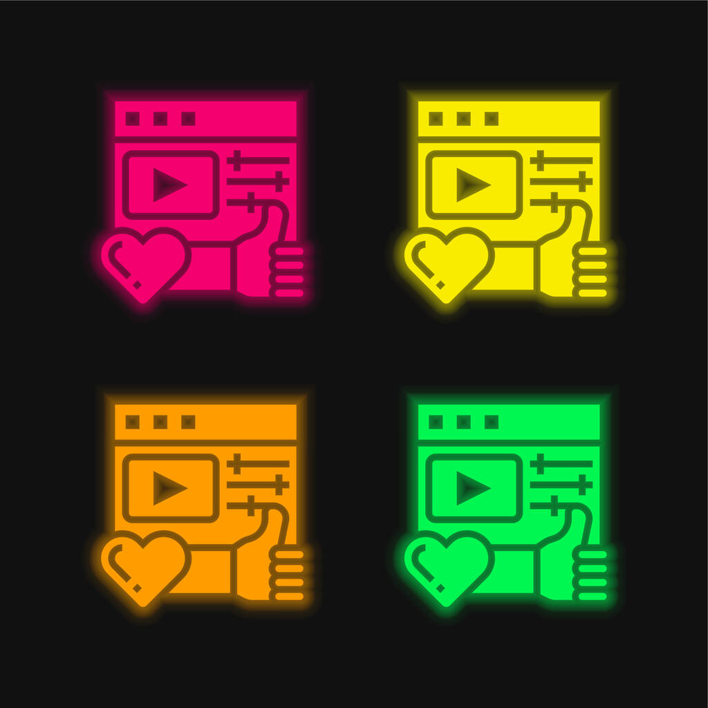 Apprezzamento icona vettoriale al neon incandescente a quattro colori - Vettoriali, immagini