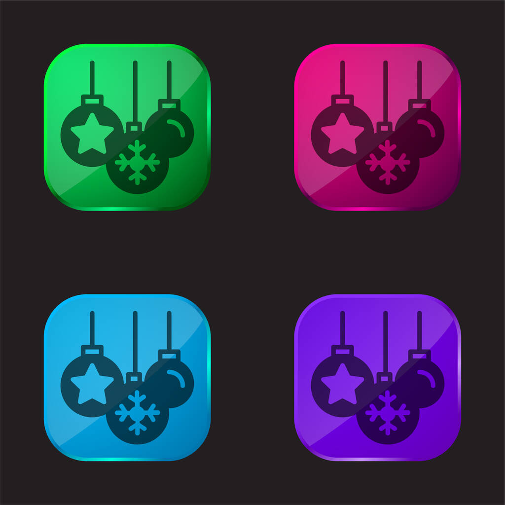 Baubles quattro colori icona pulsante di vetro - Vettoriali, immagini