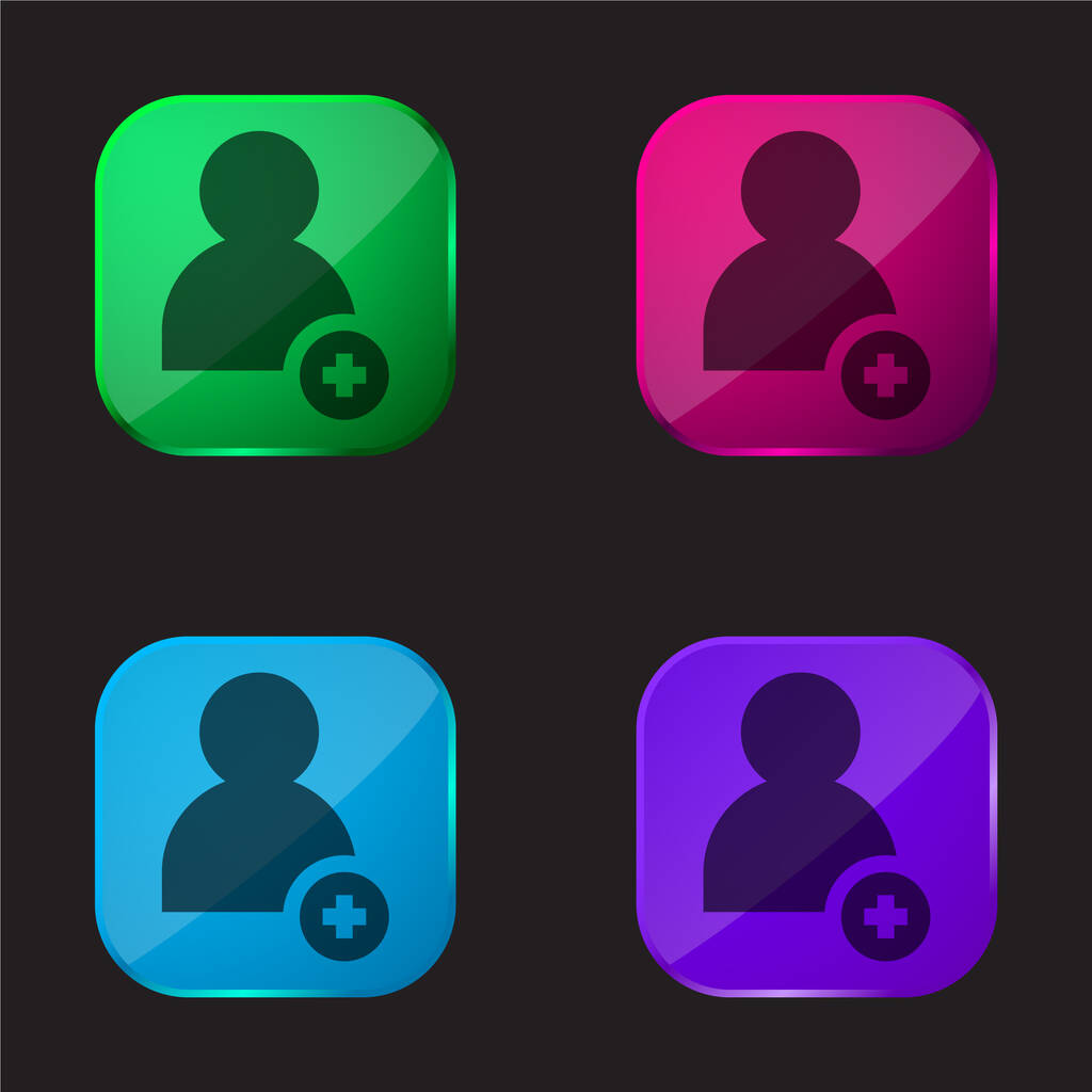 Προσθήκη φίλο τέσσερις εικονίδιο κουμπί γυαλί χρώμα - Διάνυσμα, εικόνα