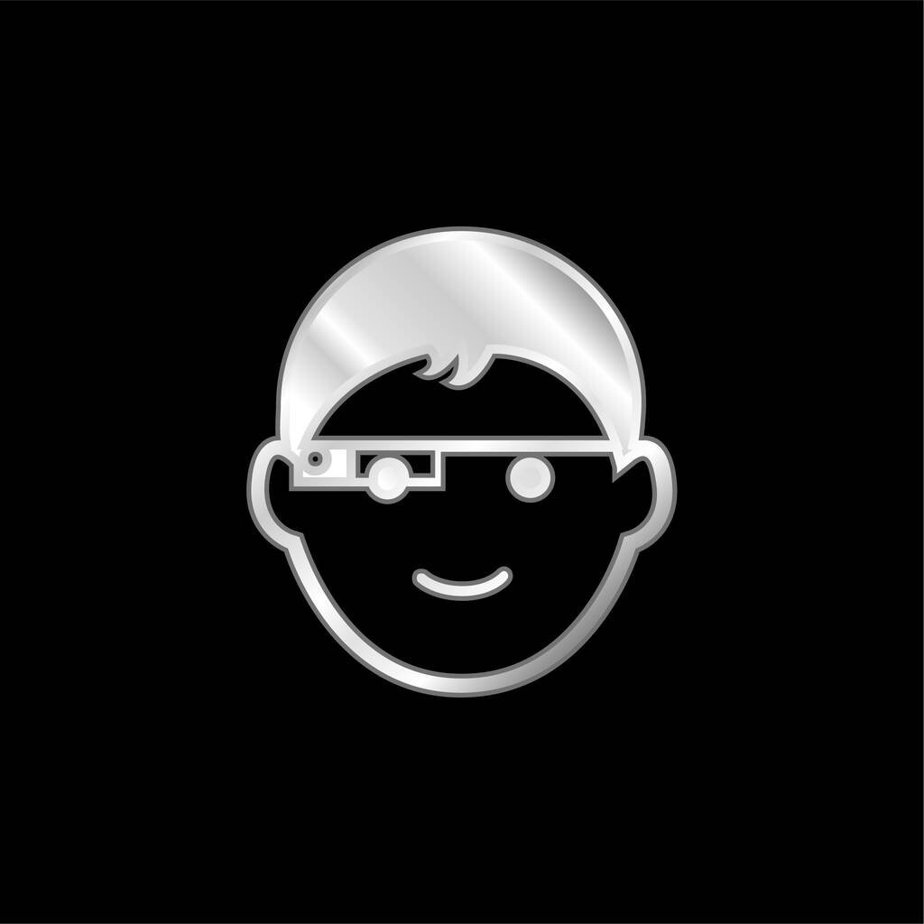 Cara de menino com Google óculos banhado a prata ícone metálico - Vetor, Imagem