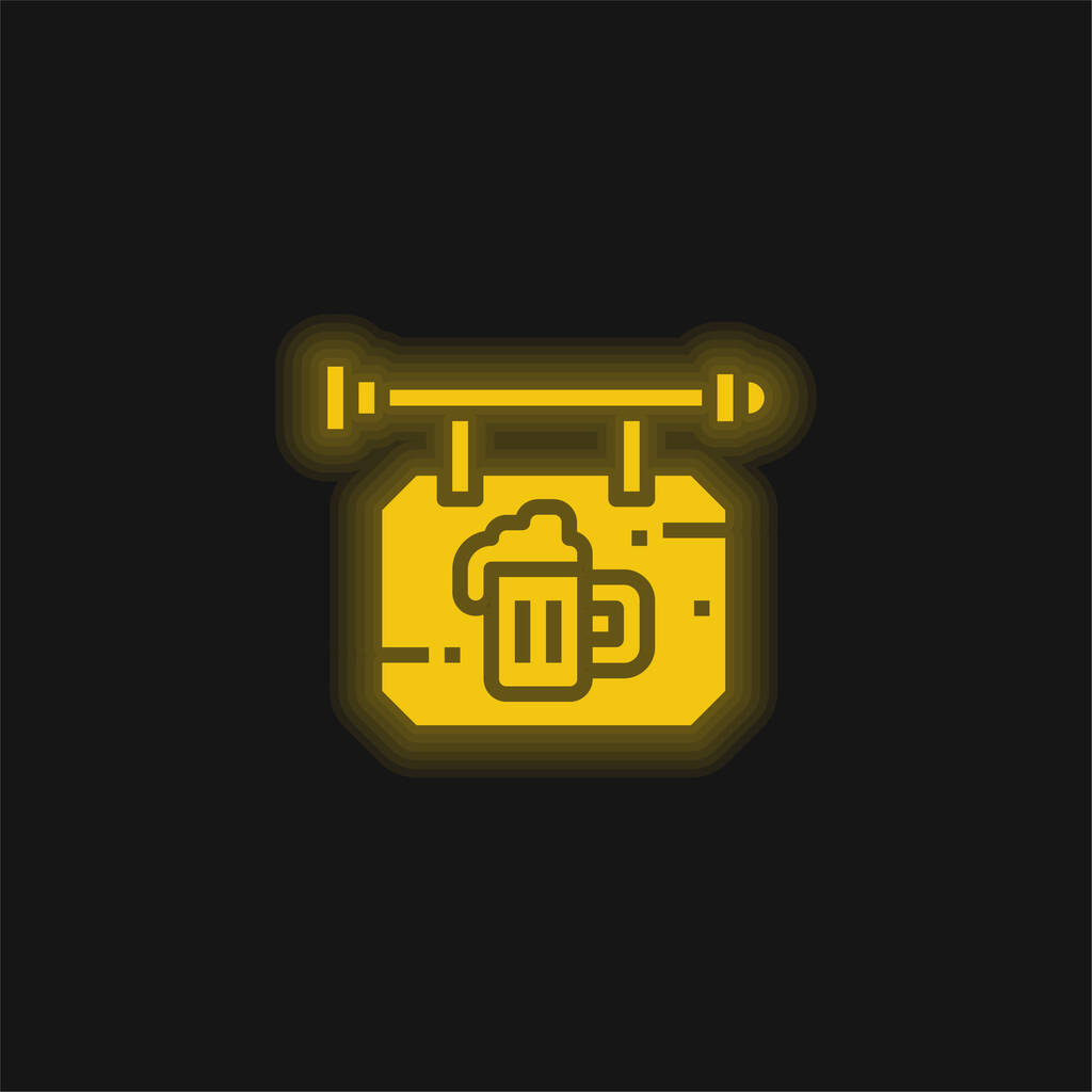 Bira sarısı parlak neon simgesi - Vektör, Görsel