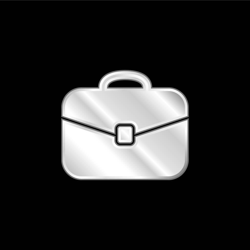 Black Rounded Suitcase Tool silver plated metallic icon - Vector, Image