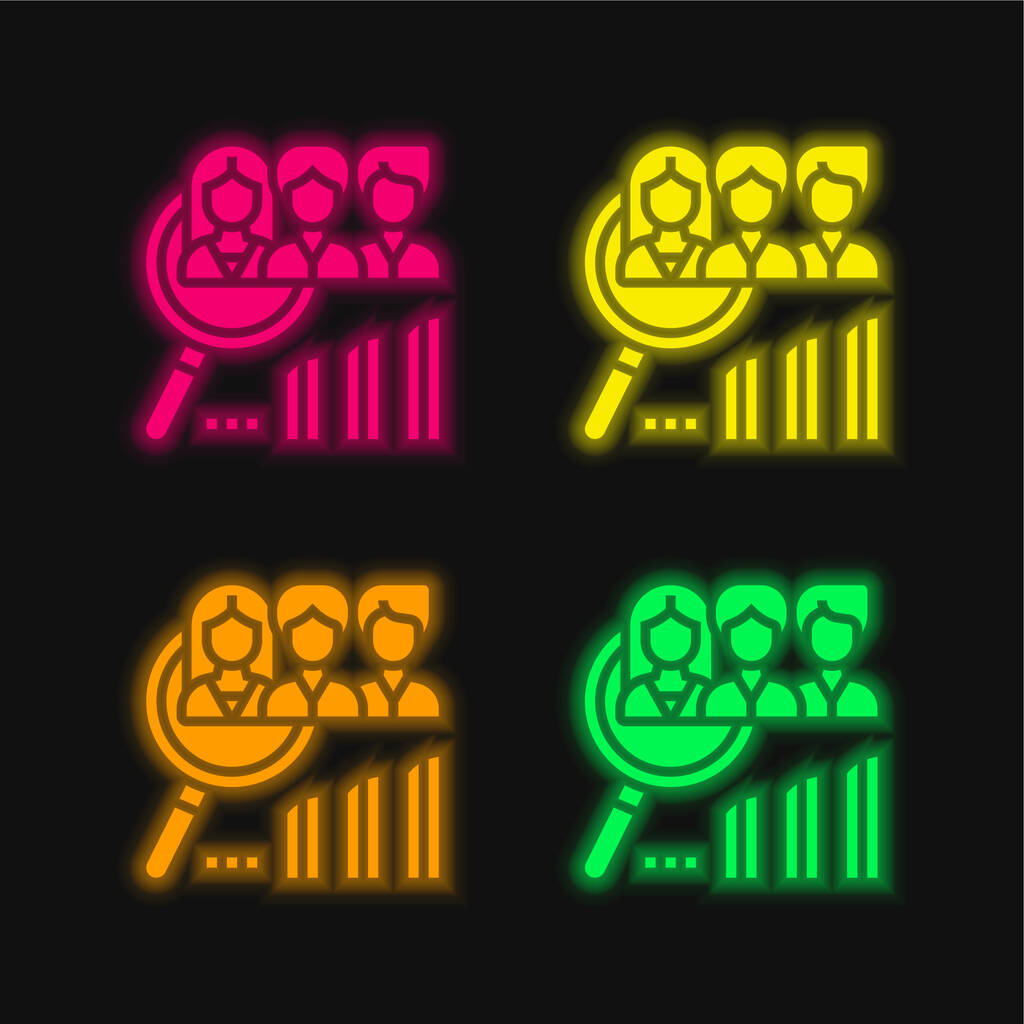 Elemzés négy szín izzó neon vektor ikon - Vektor, kép