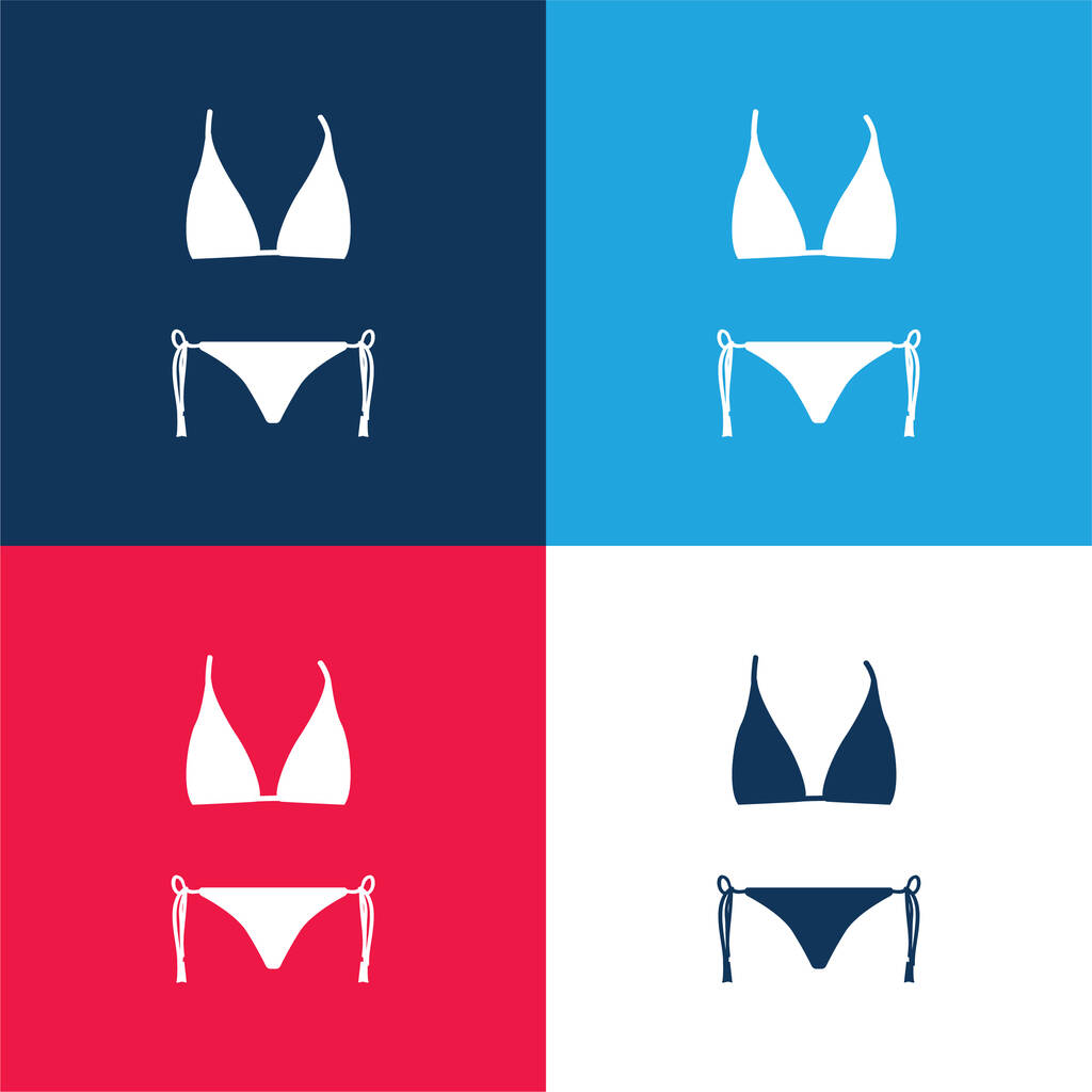 Biquíni Forma azul e vermelho quatro cores conjunto de ícones mínimos - Vetor, Imagem