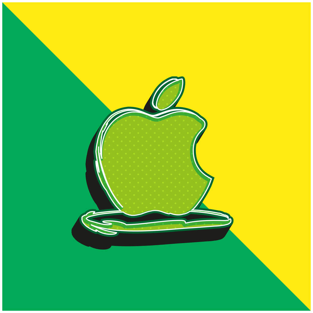 Apple Skizziertes Logo Grünes und gelbes modernes 3D-Vektorsymbol-Logo - Vektor, Bild
