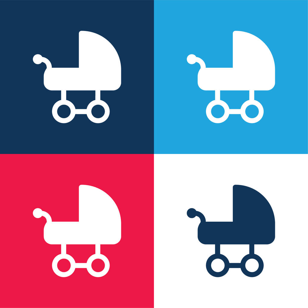 Baby Carriage kék és piros négy szín minimális ikon készlet - Vektor, kép